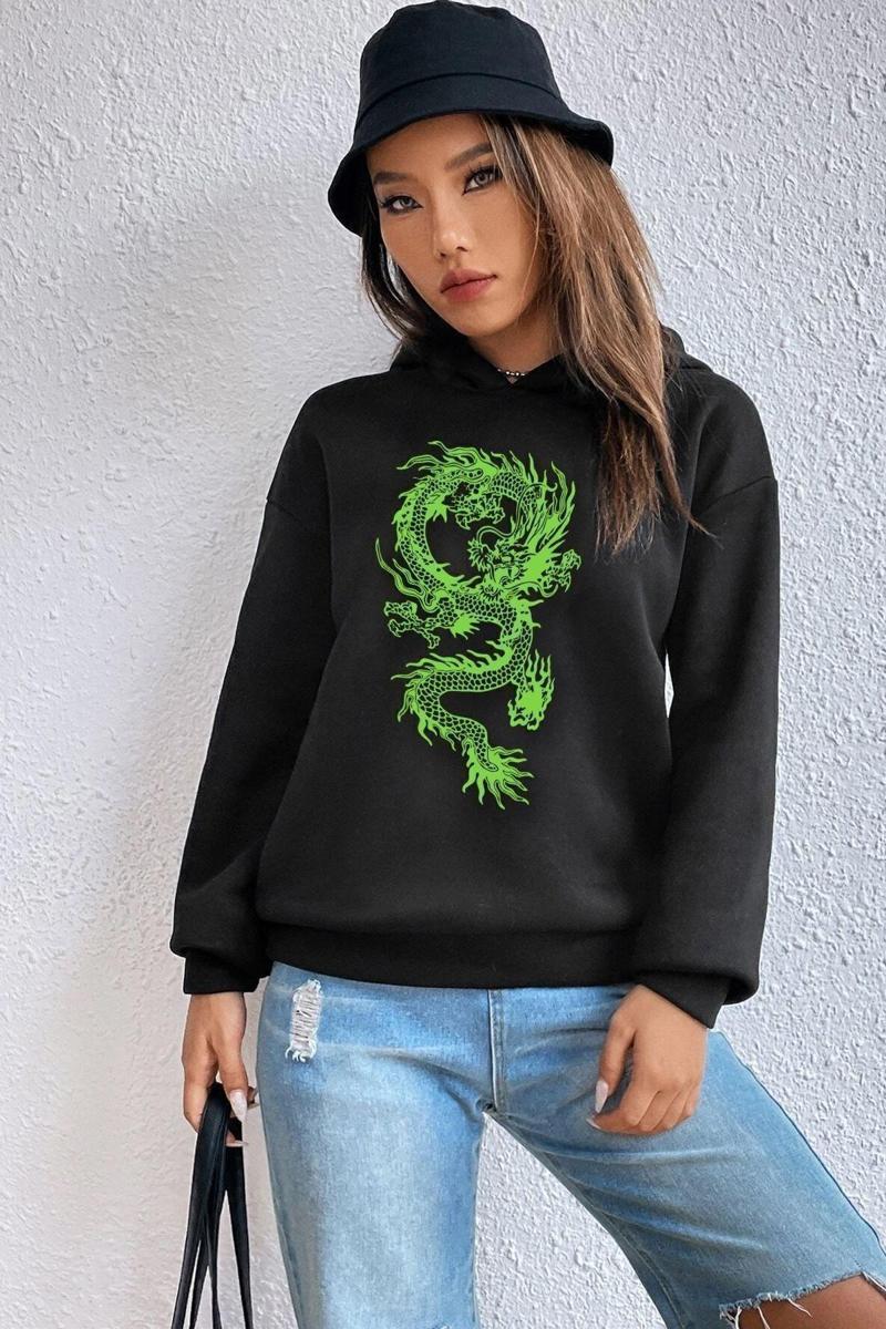 Unisex Chinese Dragon Graphic Baskılı Sweatshirt