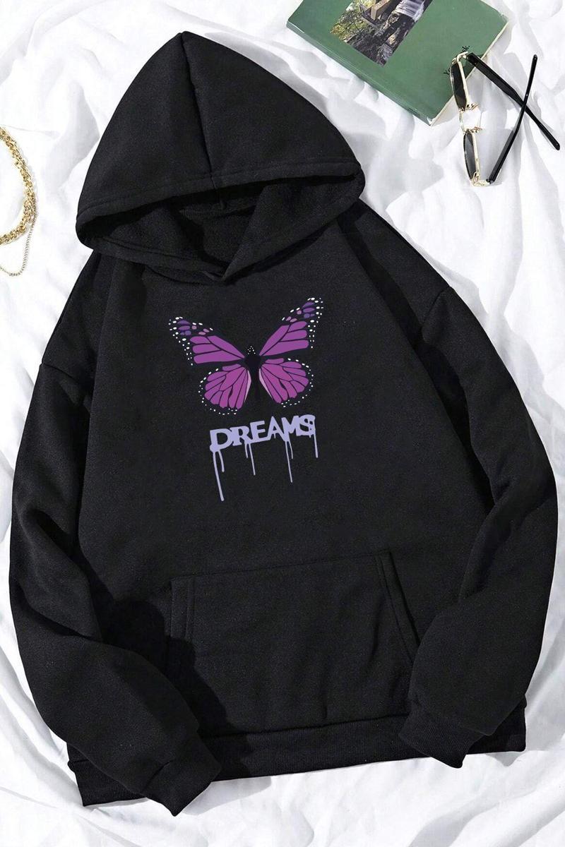 Unisex Oversize Dream Butterfly Baskılı Sweatshirt