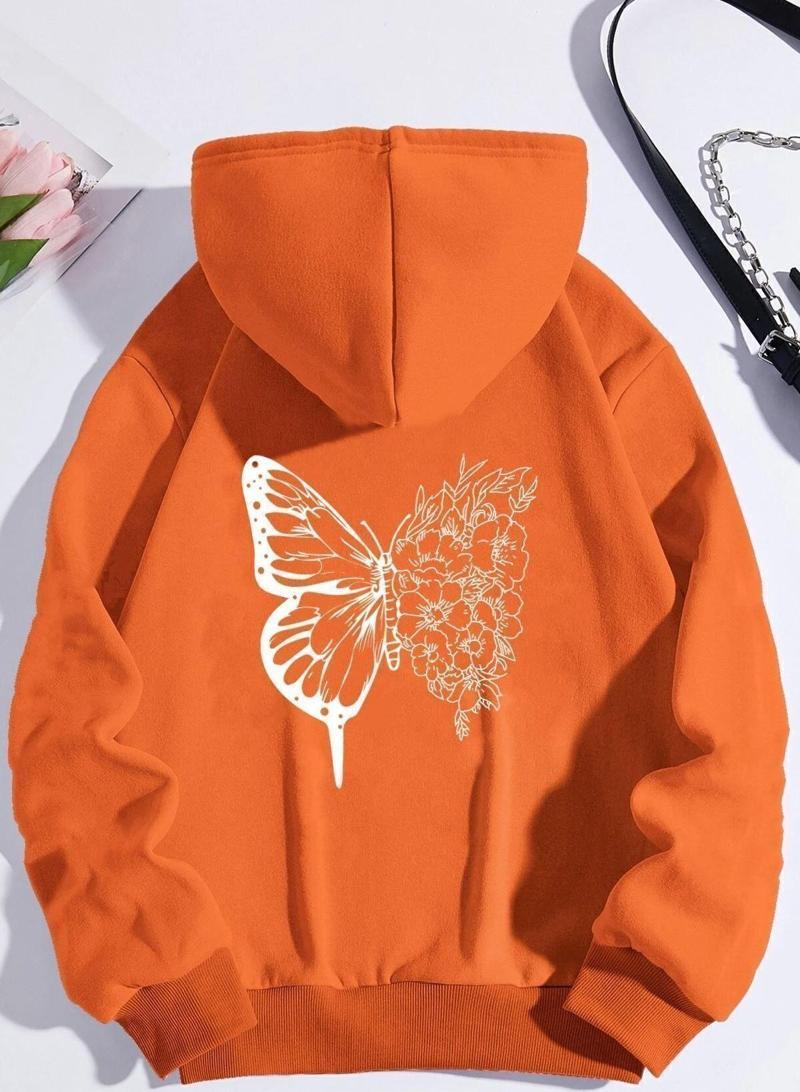 Unisex Drawing Butterflies Sırt Baskılı Sweatshirt