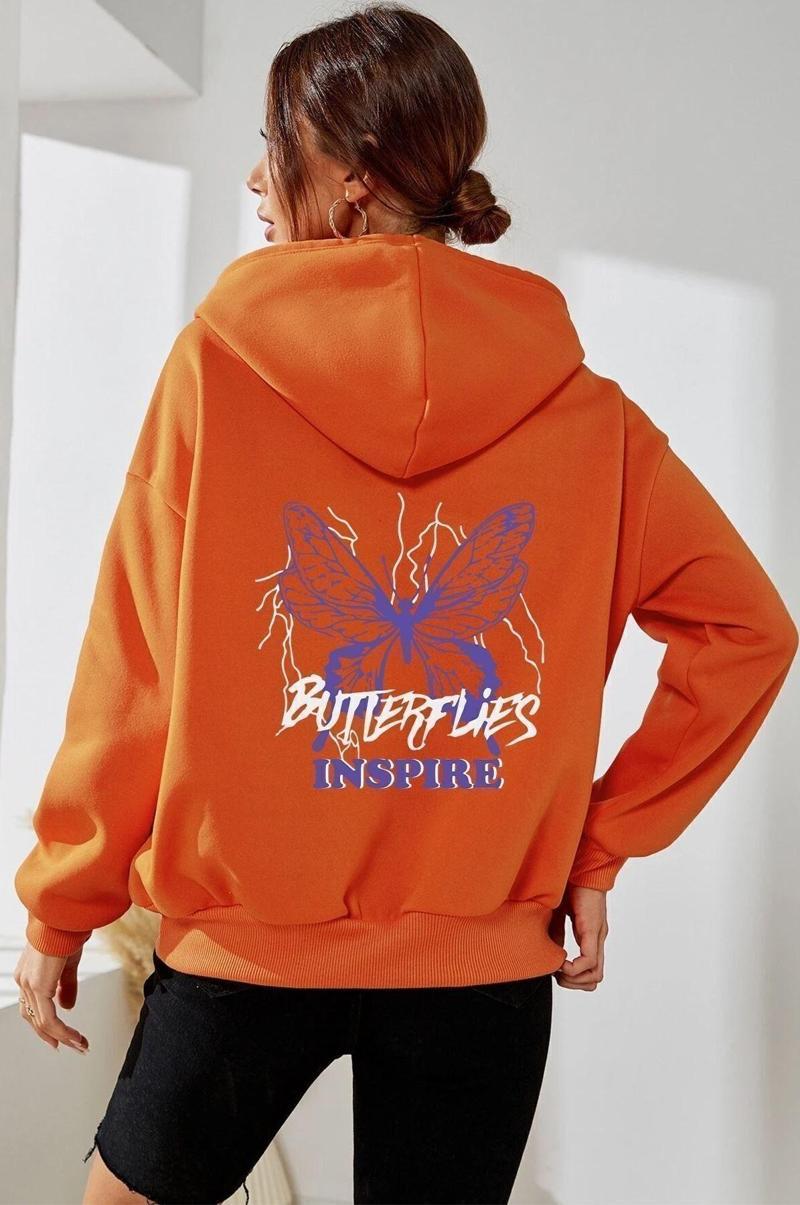 Unisex Butterfly & Letter Graphic Baskılı Sweatshirt