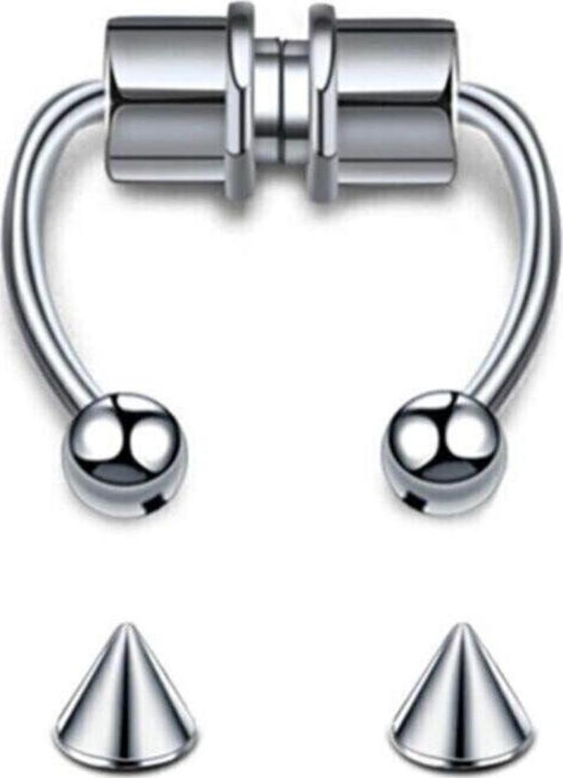 Gri Paslanmaz Çelik Mıknatıslı Fake Sahte Septum Piercing