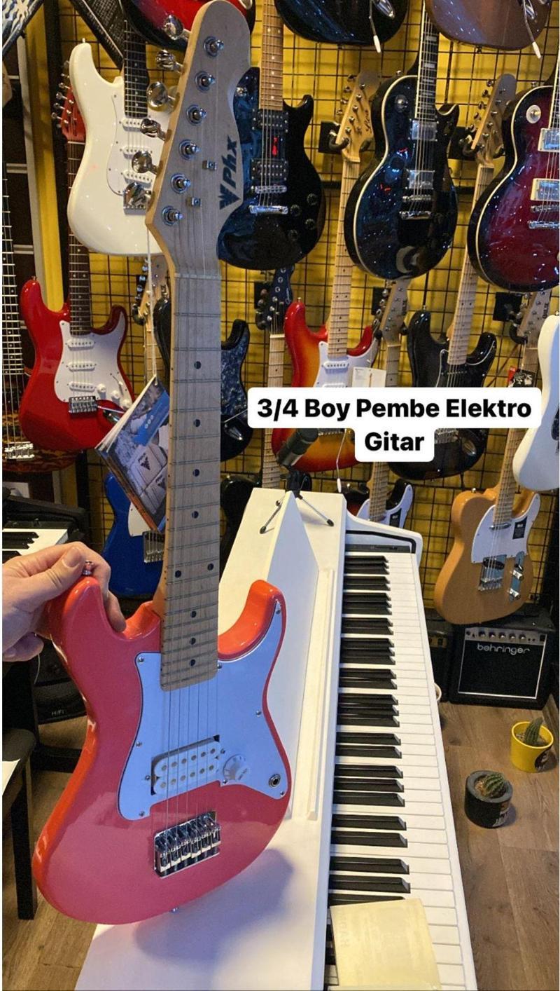 Pembe Elektro Gitar 3/4 Ölçü Elektro Gitar Junior Boy Çocuk Gitarı Seyahat Travel Elektro Gitar