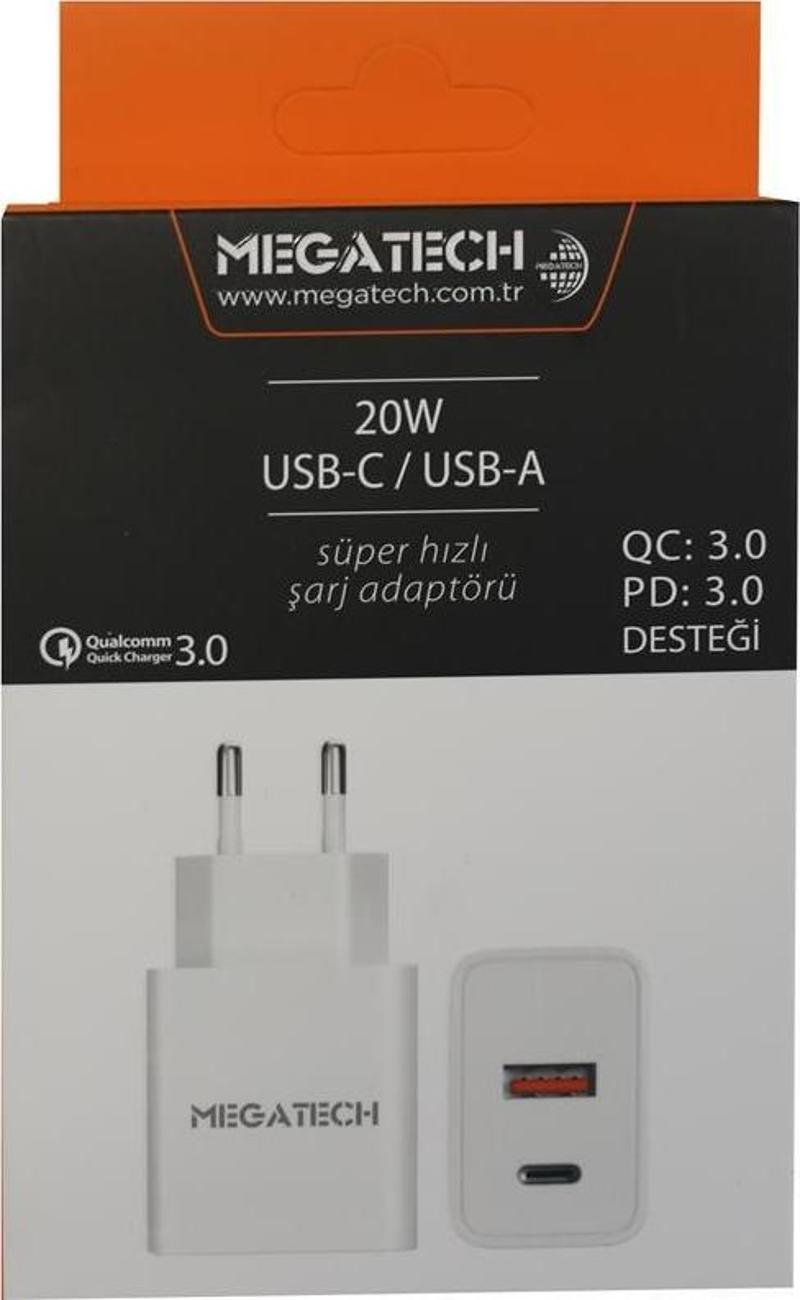 20w Beyaz USB-C USB-A  Şarj Kafa QC:3.0-PD:3.0