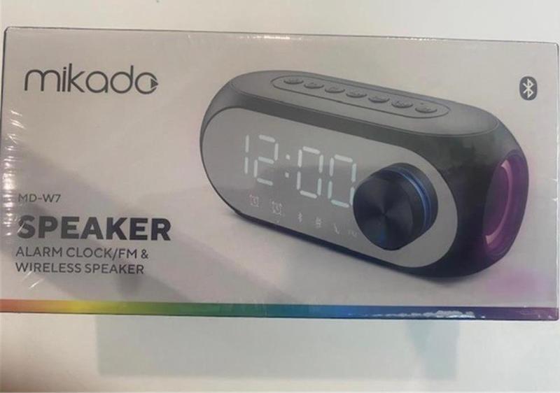 MD-W7 1200mAh 5W Siyah Bluetooth-Aux-Derece-Usb-FM Double Alarmlı Saat Speaker Speaker