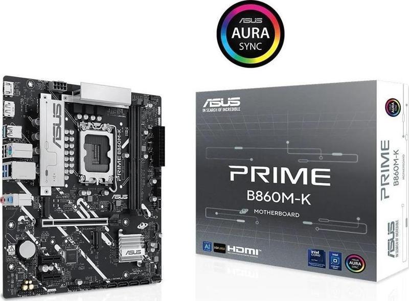 PRIME B860M-K Intel B860 LGA1851 DDR5 8800 DP HDMI Çift M2 USB3.2 AURA RGB 2.5Gbit LAN mATX 6+1+1 Güç Aşamaları, 1xGen5 M.2, Ready for Advanced A