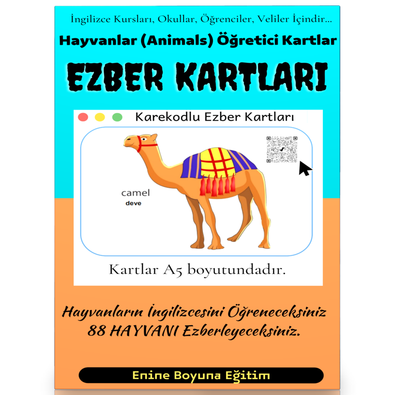 İngilizce Hayvanlar (Animals) Ezber Kartları - Enine Boyuna Eğitim