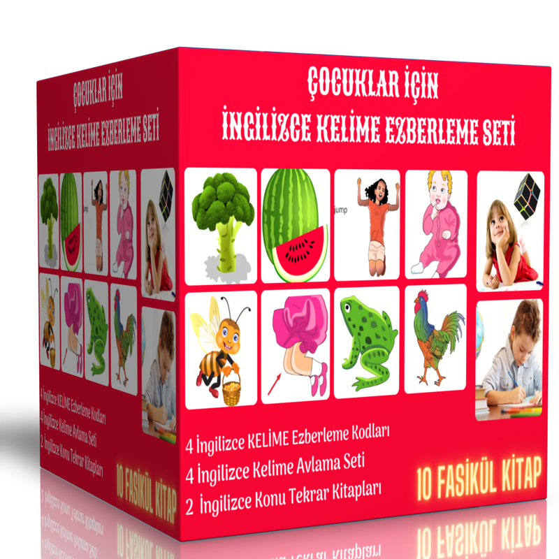 Çocuklar İçin İngilizce Kelime Ezberleme Seti (10 Fasikül Kitap) - Enine Boyuna Eğitim
