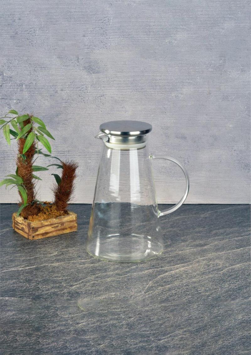 Cam Sürahi -  Borosilikat Cam Sürahi - Süzgeçli Detoks Sürahi - 1800 ML - Üçgen
