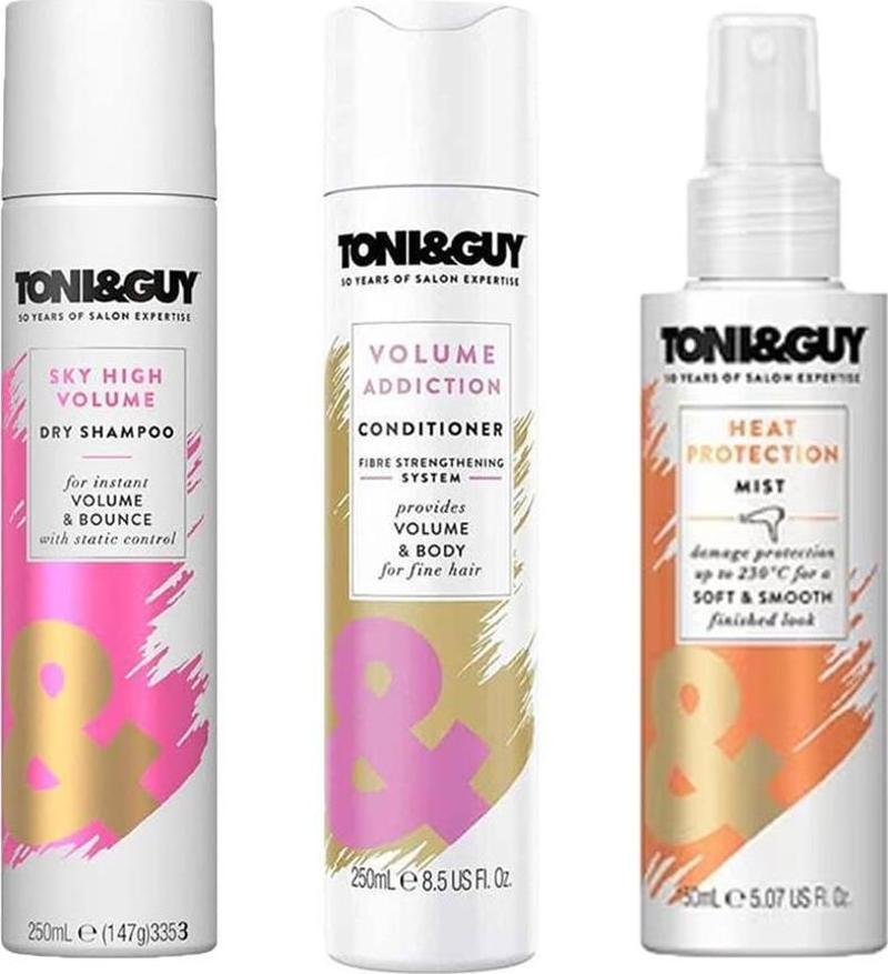 Toni & Guy Yüksek Hacimli Kuru Şampuan 250ml + Hacim Veren Saç Kremi 250ML + Isıya Karşı Koruyucu Sprey 150ML 3lü Saç Ba