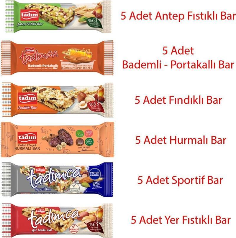 Antep Fıstıklı + Fındıklı + Yer Fıstıklı + Sportif Bar + Bademli + Hurmalı (5'er Adet)