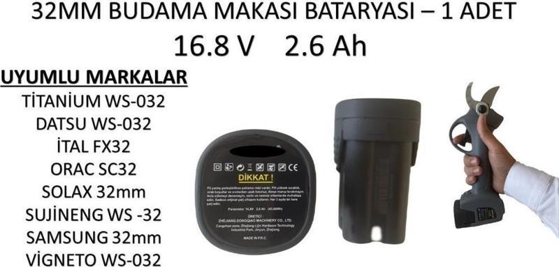 AKÜLÜ BUDAMA MAKASI BATARYASI 32 MM İÇİN UYGUNDUR
