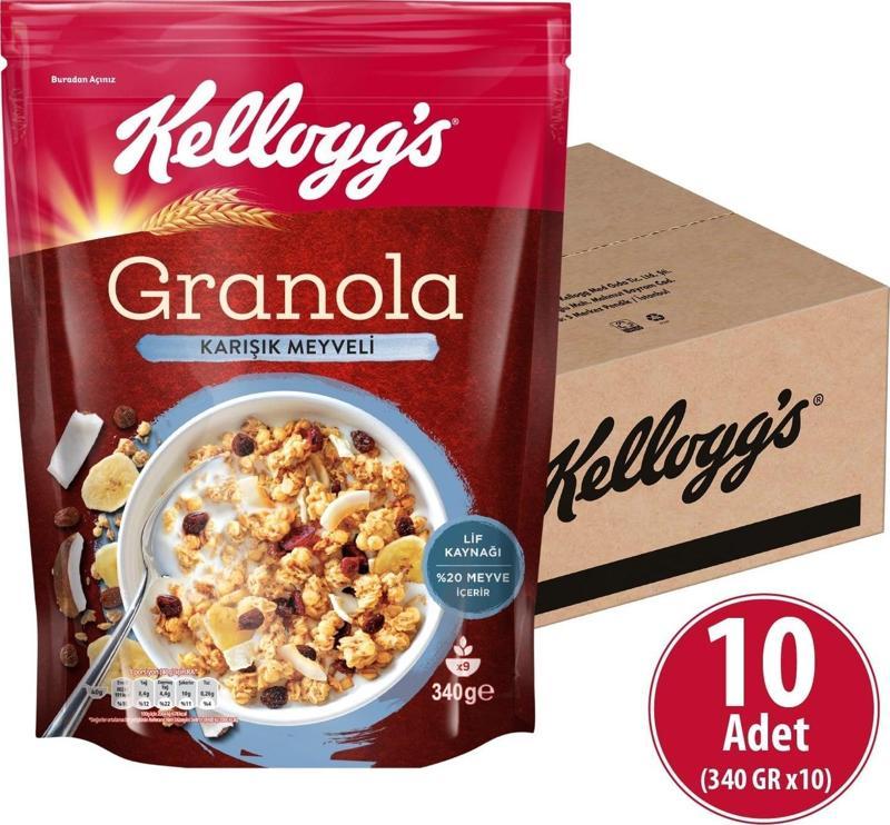 Granola Karışık Meyveli 340 gr x 10 Adet, %45 Yulaf Içerir, Lif Kaynağı, %20 Kurutulmuş Meyve