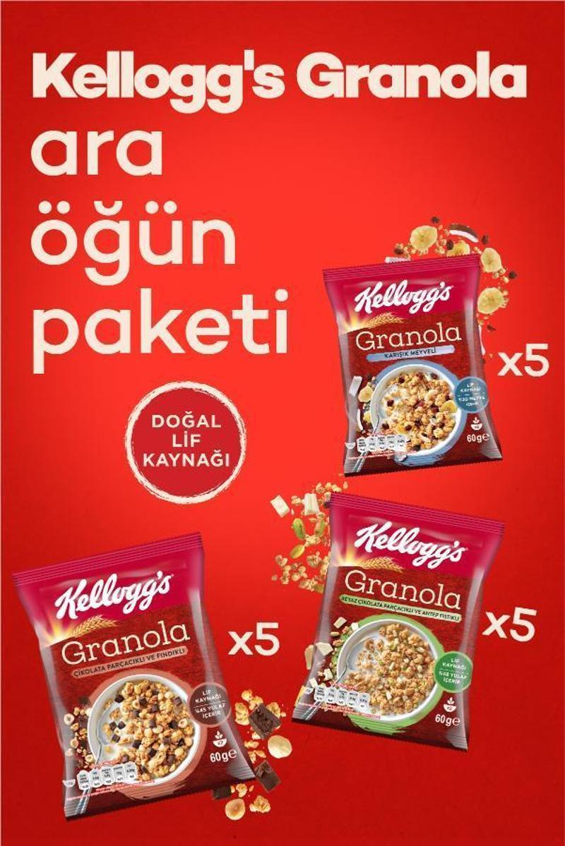 Granola 60 Gr x15 Adet,Çikolata Parçacıklı&Fındık,Meyveli,Antep Fıstıklı&Beyaz Çikolata