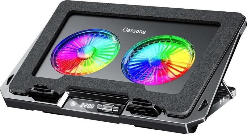 GT102 Gaming Laptop Soğutucu 2200rpm Rgb Işıklı Led Display Notebook Soğutucu Stand