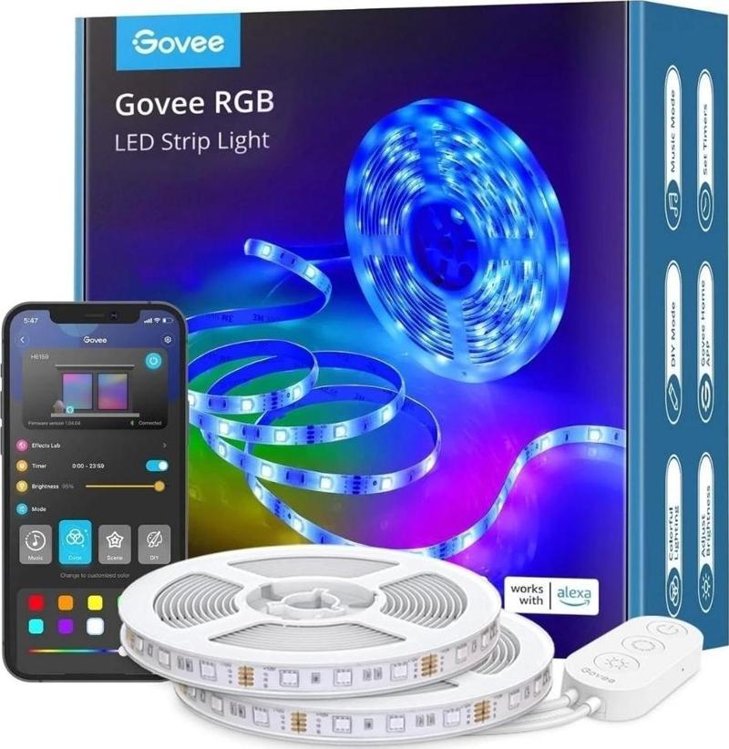 10 Metre Wi-Fi ve Bluetooth RGB LED Şerit Işık (Alexa ve Google Assistant Uyumlu) H61103A3