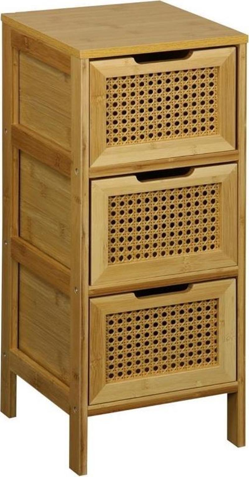 Panalı Bambu Rattan 3 Çekmeceli Dolap BM03