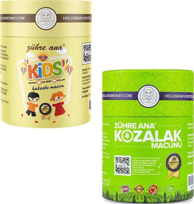 Kozalak Macunu 240 gr + Zühre Ana Kids Pekmez Arı Sütü Vitamin Kakaolu Macun 240 gr