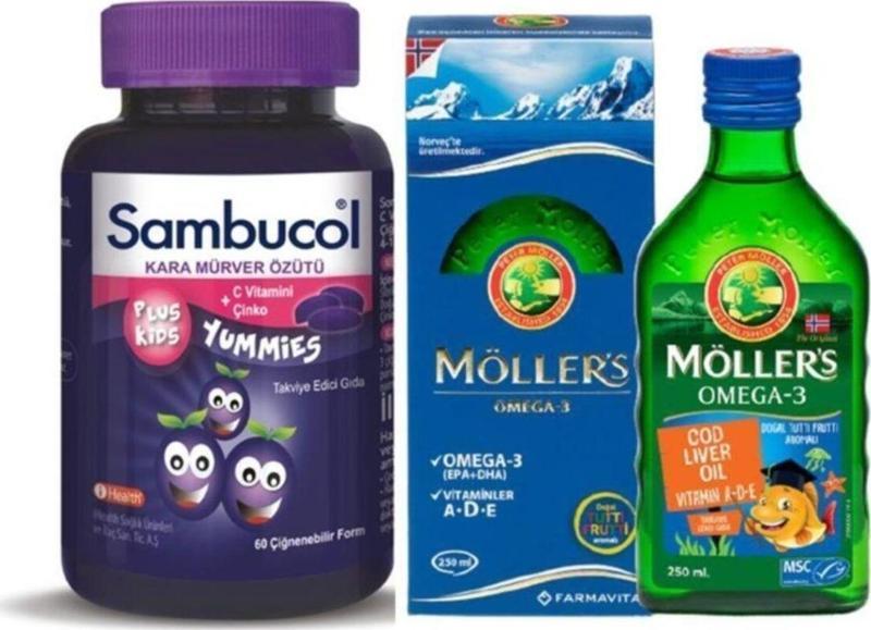 Plus Kids Yummies 60 Çiğneme Tableti+Möller'S Omega-3 Balık Yağı Şurubu Tutti Frutti 250 Ml