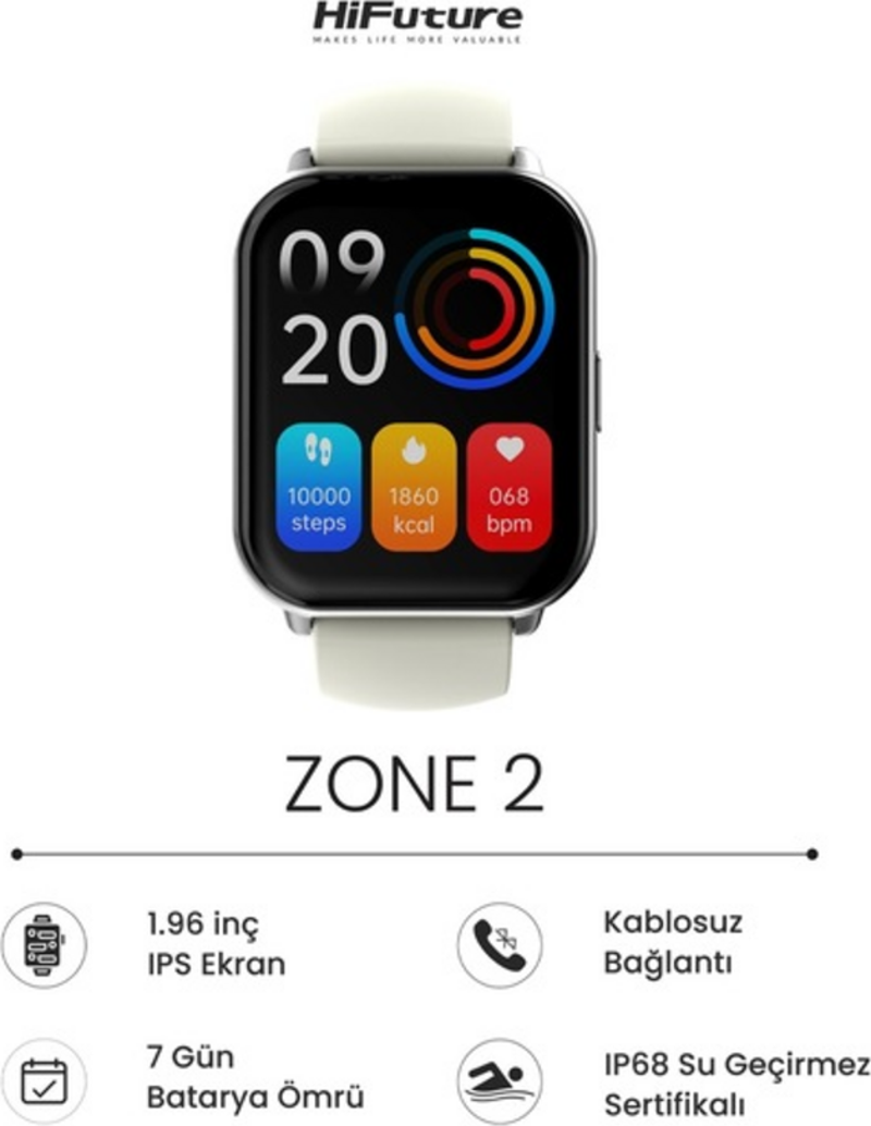 FutureFit Zone2 BT 5.2 IP68 Su Geçirmez 1.96" Arama Nabız Spor Kan Oksijen Takibi 50 Mm Akıllı Saat (Distribütör Garantili)