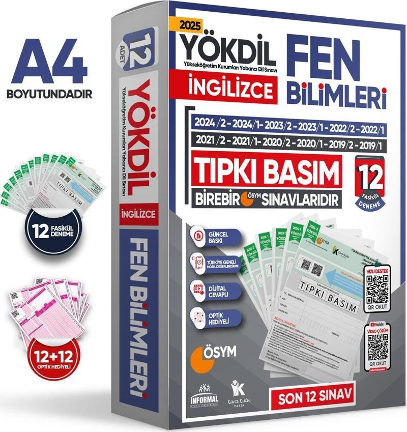 2025 YÖKDİL İngilizce FEN BİLİMLERİ ÖSYM Çıkmış Soru Tıpkı Basım Deneme Paketi 12li Türkiye Geneli