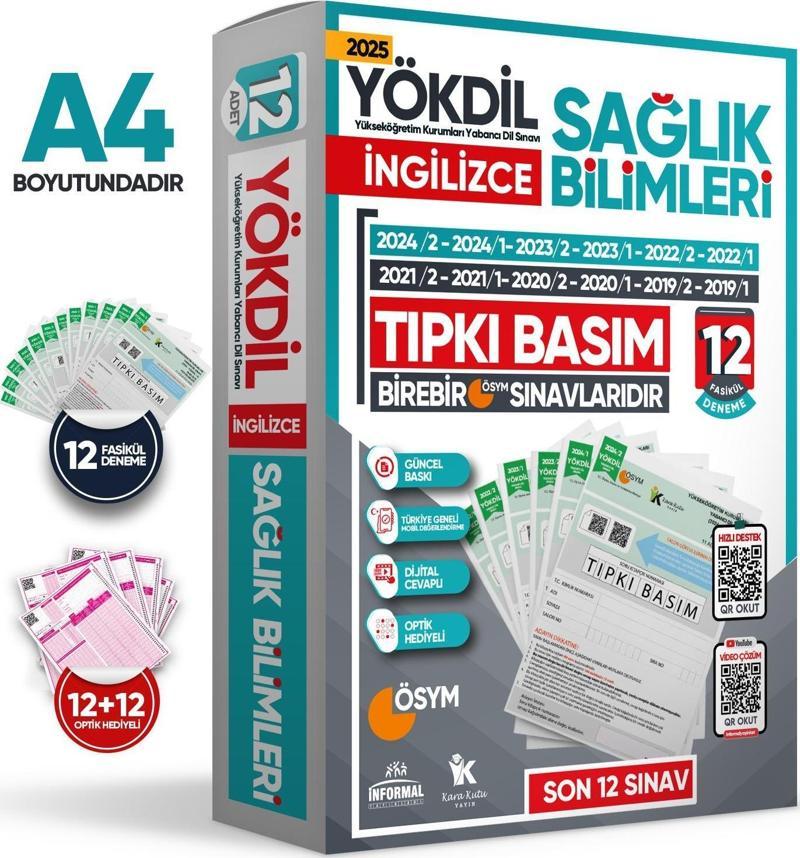 2025 YÖKDİL İngilizce SAĞLIK BİLİMLERİ ÖSYM Çıkmış Soru Tıpkı Basım Paket Deneme 12li Türkiye Geneli