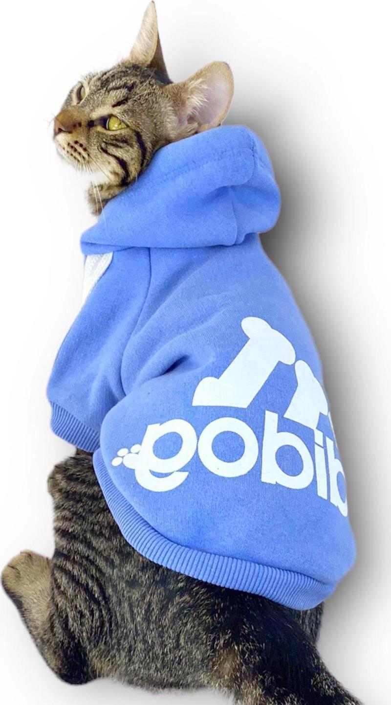 Bebek Mavisi Adidog Kapşonlu Kedi Sweatshirt Kedi Kazağı 