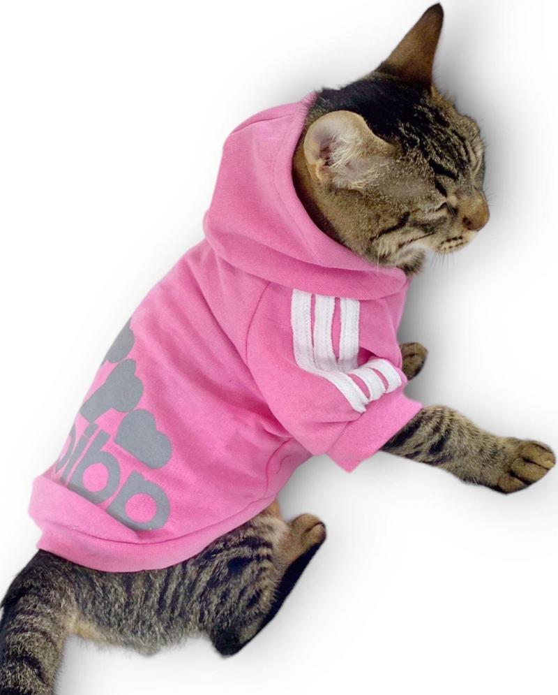 Pembe Adidog Kapşonlu Kedi Sweatshirt Kazak Duo 