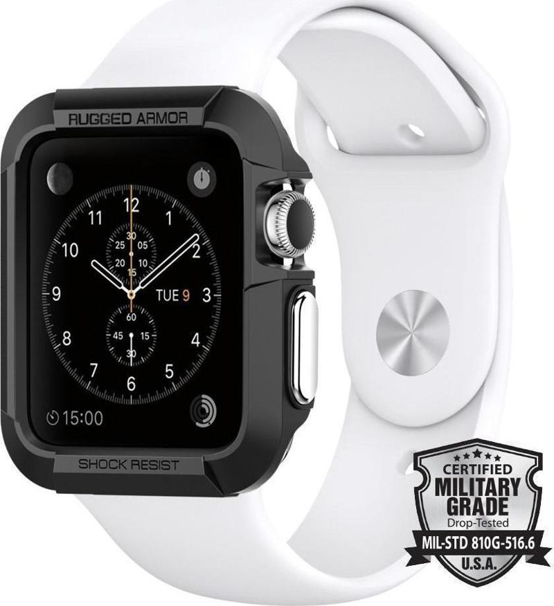 Apple Watch 3/2/1 ile Uyumlu Kılıf Rugged Armor (42mm) Smooth Black