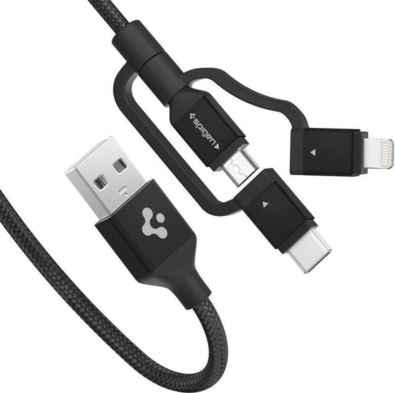 Essential C10i3 3in1 Lightning + Type-C + Micro USB to USB 2.0 Şarj / Data Dayanıklı Naylon Örgü Kablo (1.5m) Black