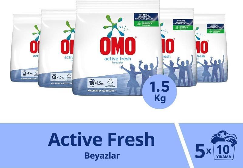 Active Fresh Toz Çamaşır Deterjanı Beyazlar Için En Zorlu Lekeleri Çıkarır 1.5 Kg 5 Adet