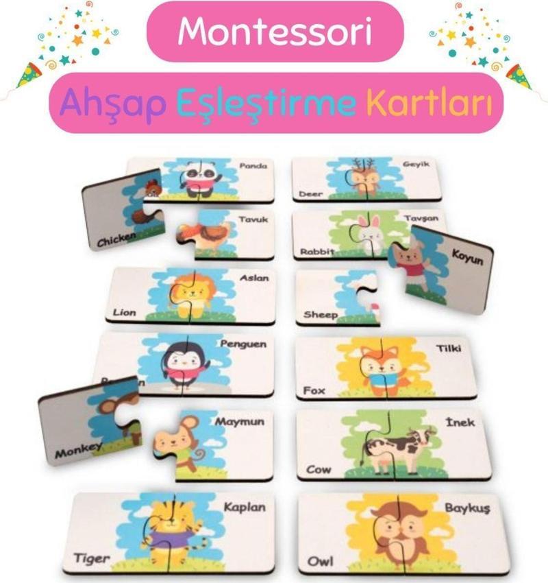 Montessori Ahşap Eşleştirme Kartları - 1+ Yaş - Çocuklar İçin Eğitici - Öğretici Ve Güvenli Oyun Seti