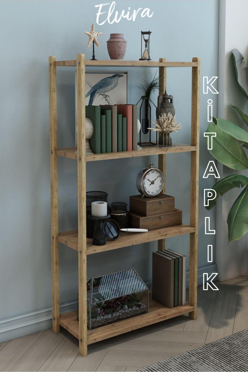 Elvira Atlantik Çam Ahşap 4 Raflı Kitaplık - Çok Amaçlı Dekoratif Raf - Modern Tasarım - Kolay Montaj