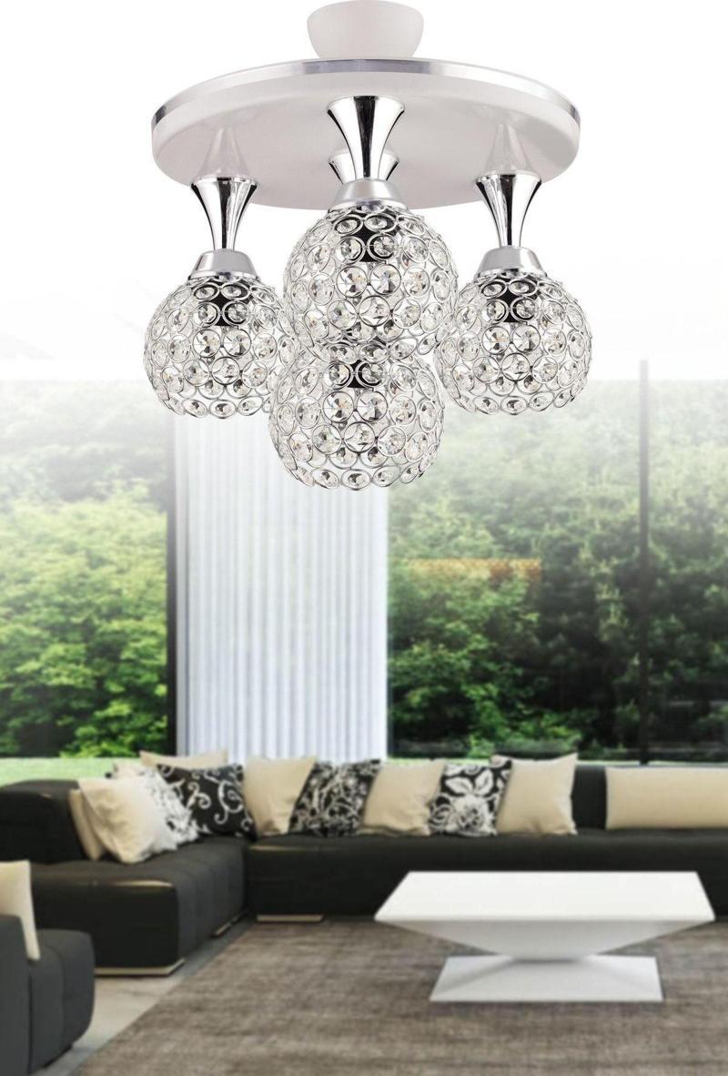 Defne 4 Lü Profenyal Tepsi Beyaz Krom Yaldızlı Kristal Top Lüks Salon Avizesi 35 Lik