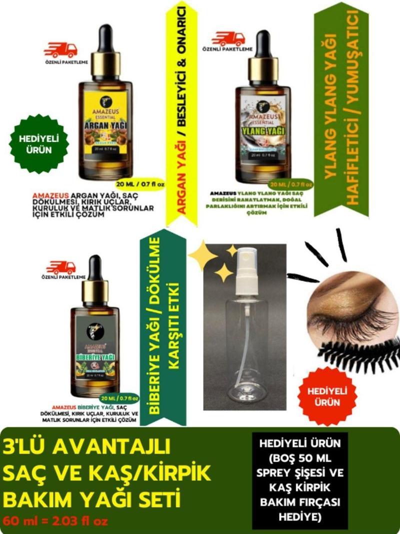 Argan 20 Ml, Ylang 20 Ml, Biberiye 20 Ml (3'Lü Bitkisel Yağ Seti) %100 Saf Ve Doğal (Hediyeli Ürün)