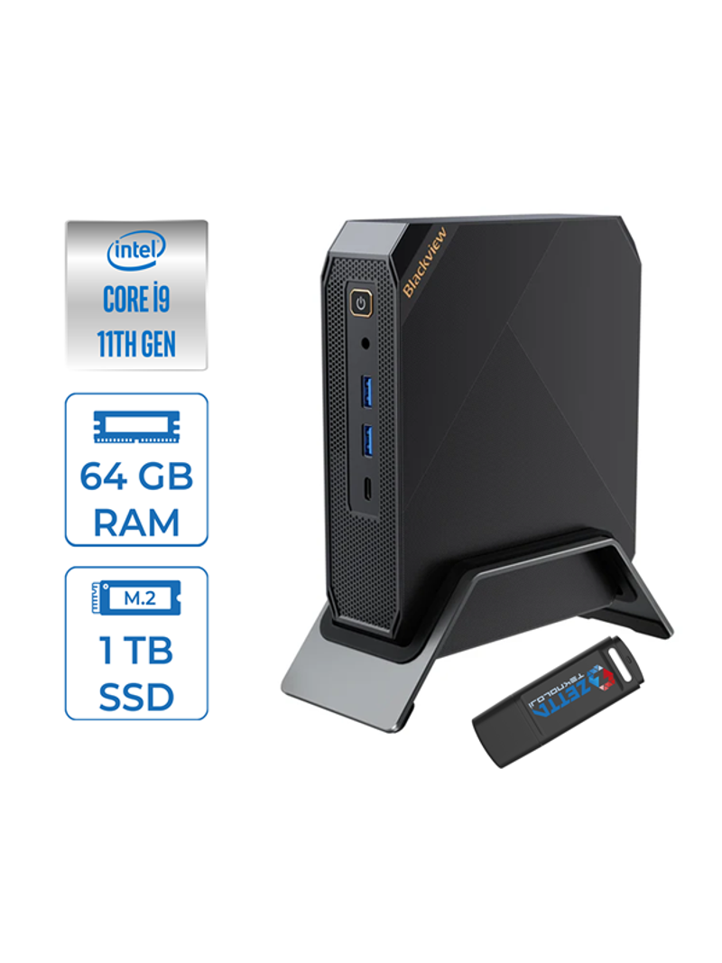 Intel Core I9 11900 64GB 1tb SSD Intel UHD Graphic Windows 11 Pro Mini Bilgisayar MP200I9P17 + Zettausbbellek