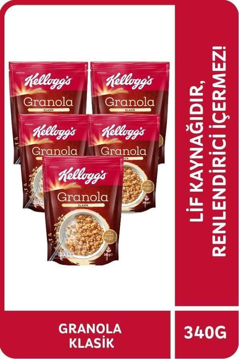 Granola Klasik 340 Gr x 5 Adet, %56 Yulaf içerir, Lif Kaynağı, Kahvaltılık Gevrek