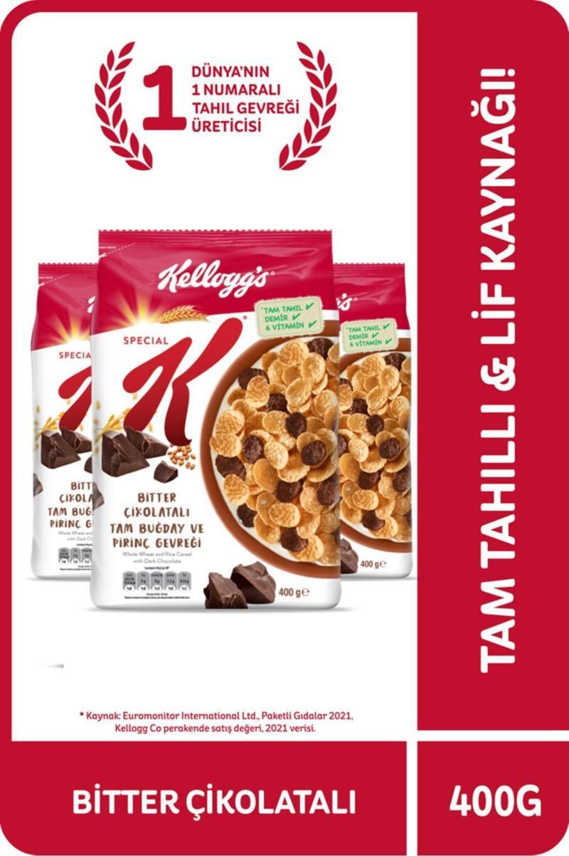 Special K Bitter Çikolatalı Kahvaltılık Tam Buğday ve Pirinç Gevreği 400 Gr x 3 Adet, Tam Tahıllı