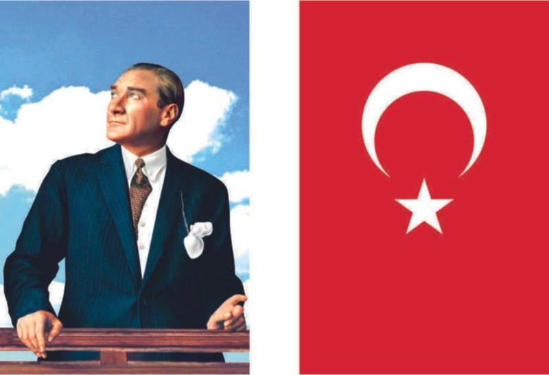 Bayrakal Atatürk Resmi Ve Türk Bayrağı Ikili Takım, Atatürklü Kumaş Resim Ve Türk Bayrağı 4 x 6M.