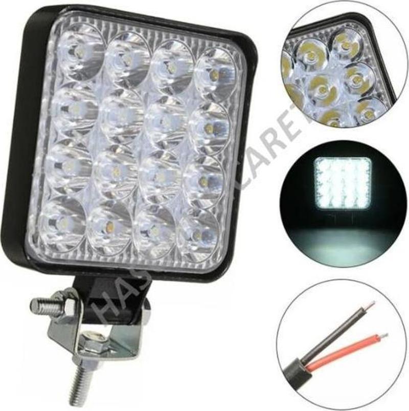 Beyaz Işık Sis GÜÇLÜ Far Lambası 16 Led Kare 10 30v 48 Watt off road