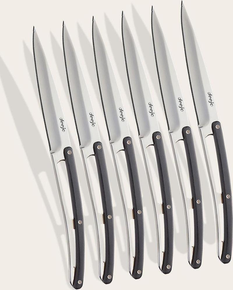 6 Deejo Steak Knives Serrated, Ebony Wood