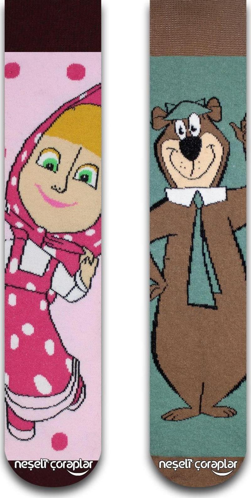 2'Li Maşa & Ayı Renkli Çorap Set