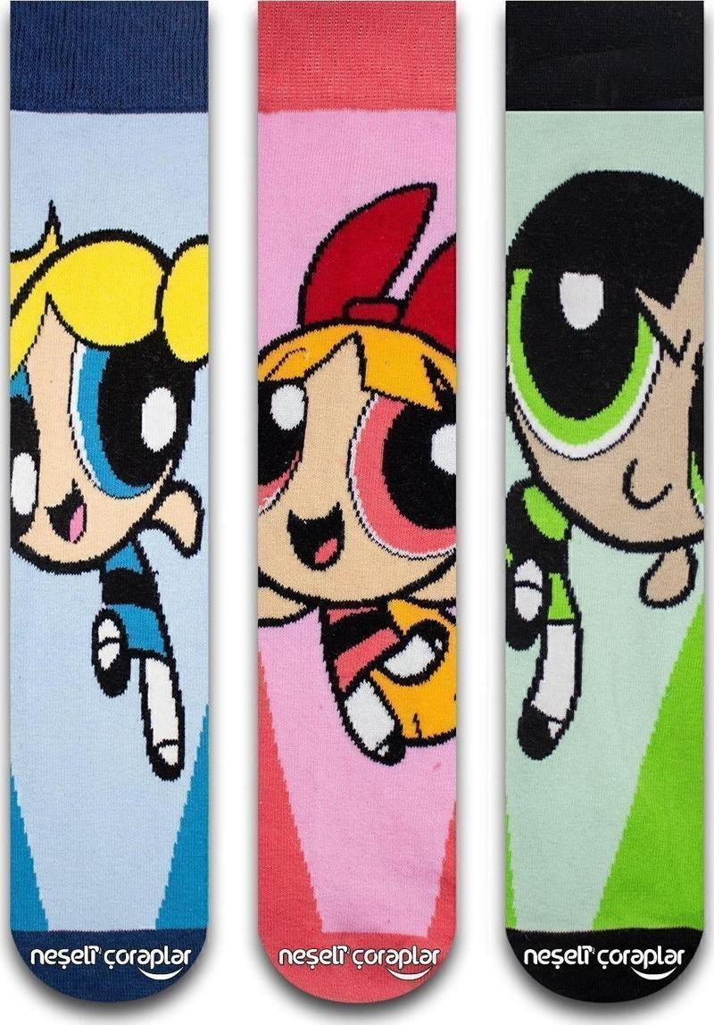 3'Lü Powerpuff Girls Renkli Çorap Set