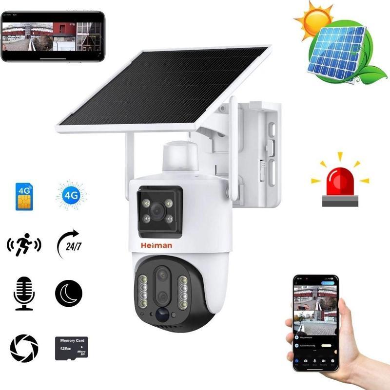 Hm - 26 2 Kameralı 4G Sim Kartlı Solar Paneli 4Mp Ip66 Görüntü 10X Zoom Bataryalı Kamera