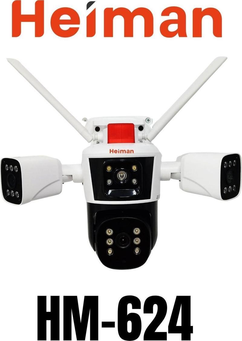 Hm - 624 12Mp Wifi Akıllı Ip Ve Kablolu 3 Lens 3 Kameralı 12Mp Sesli Sirenli Güvenlik Kamerası