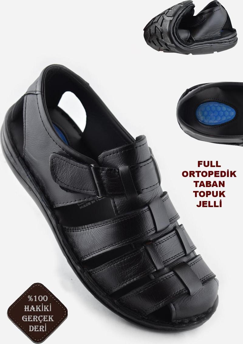 Ayakkabiburada  033 Topuk Jelli Hakiki Deri Erkek Sandalet Ayakkabı