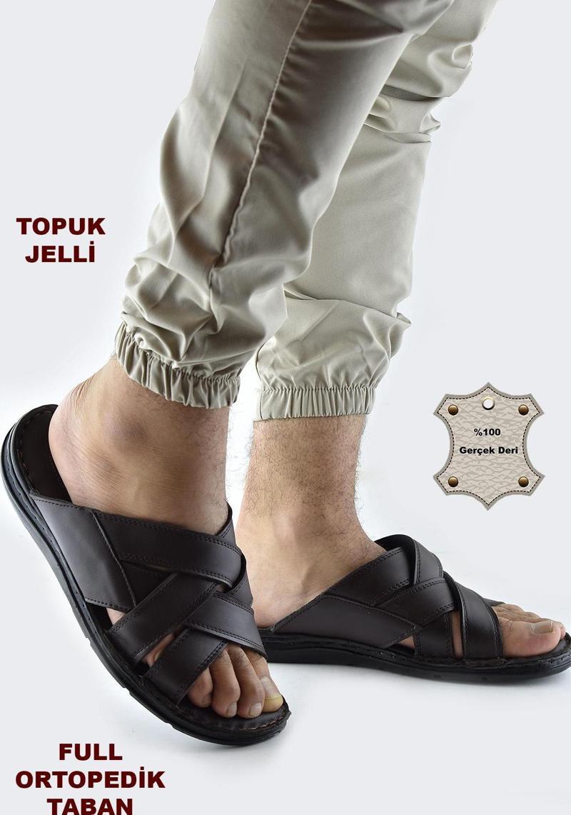 Jel Taban 034 Günlük TAM ORTOPEDİK Hakiki Deri Erkek Terlik PUFF Taban