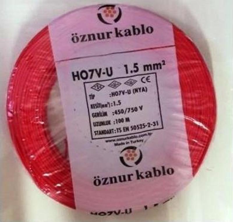 1,5mm2 Nya Kablo Tek Damar Kırmızı Kablo 100