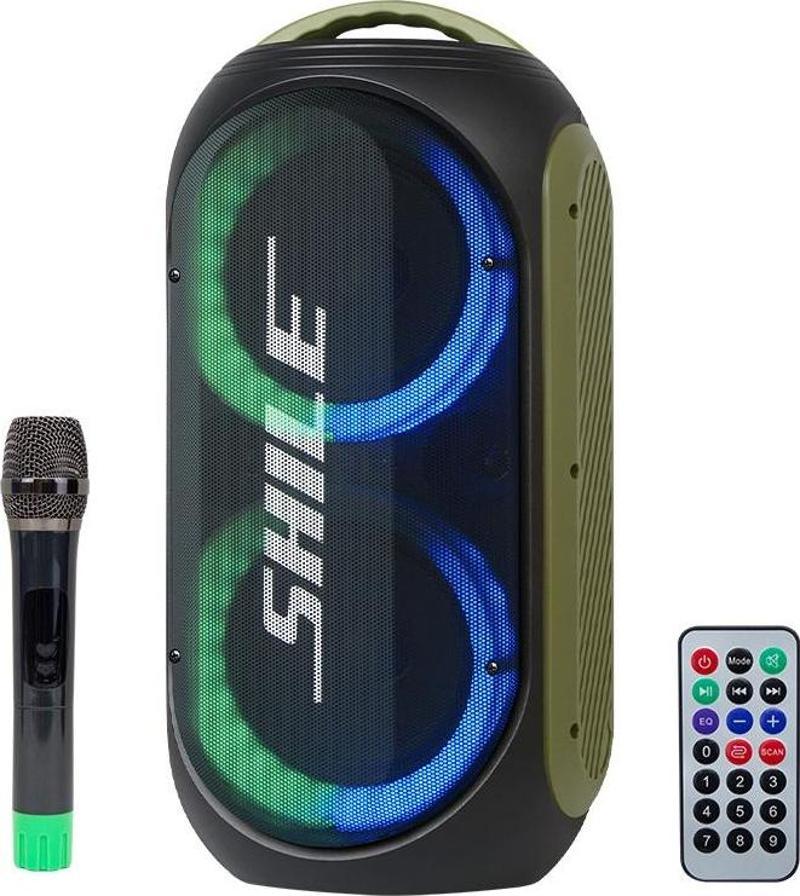 Shile SL-2019A El Mikrofonlu Kumandalı Usb Sd Kart Bluetooth Rgb Işıklı Taşınabilir Şarjlı Seyyar Amfi Hoparlör