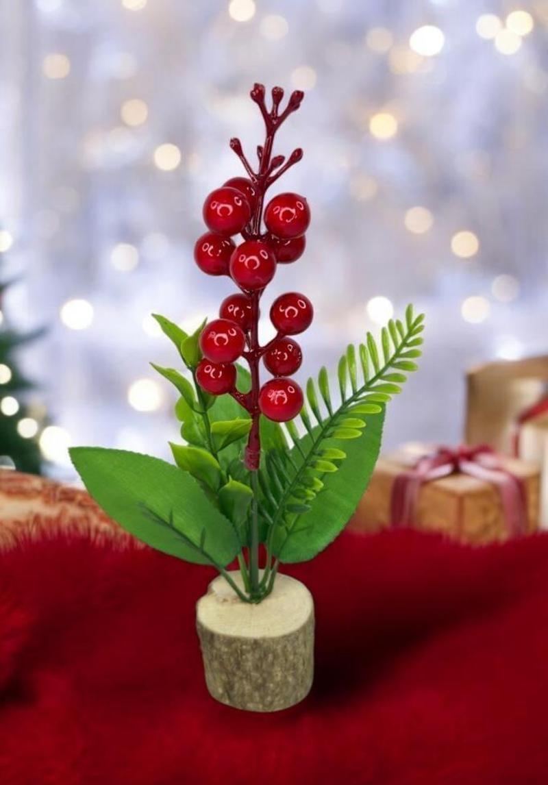 Yapay Çiçek Yılbaşı Çiçeği Kokinalı Kütük Saksılı Dekoratif Süs 20cm