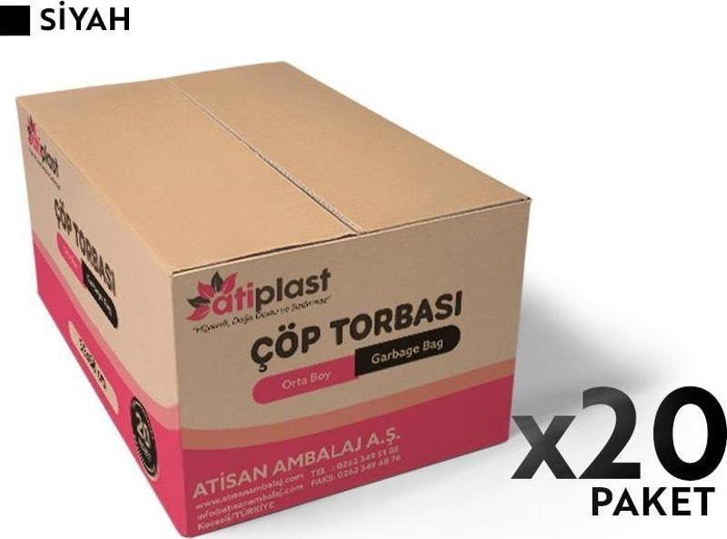 Çöp Torbası Endüstriyel Orta Boy 150 gr 55 x 60 cm Siyah 20 Rulo